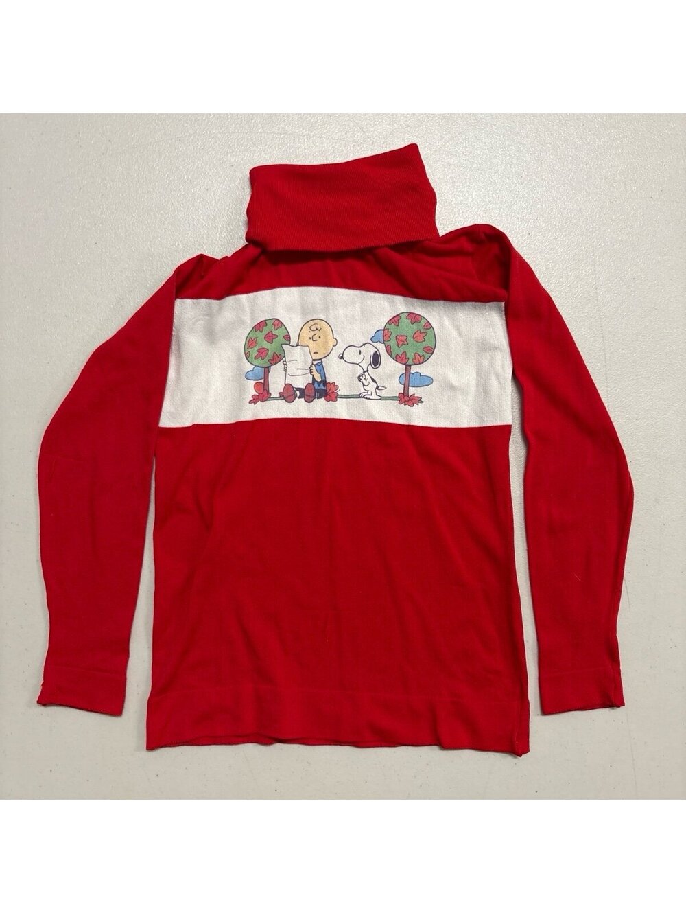 Vintage Danskin Peanuts Charlie Brown Snoopy Turtleneck Kids Sz 6 Red USA